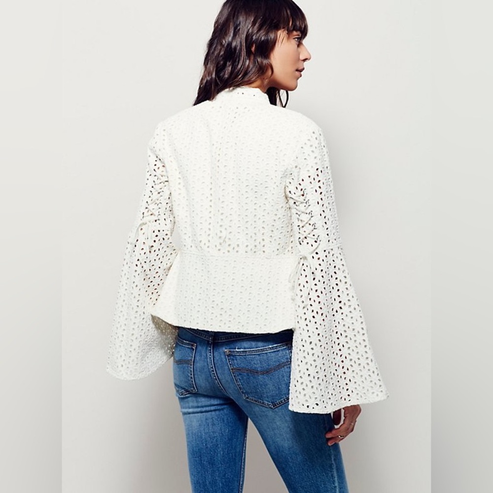 Free People Circle Sleeve Eyelet Jacket, Ivory, M